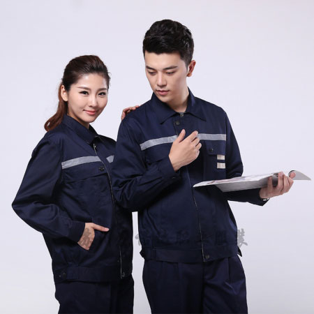 藏青拼米色涤棉线卡电子厂工作服AC090-DZ